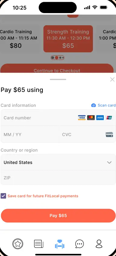 Fit Local app: booking a single session at the listed price